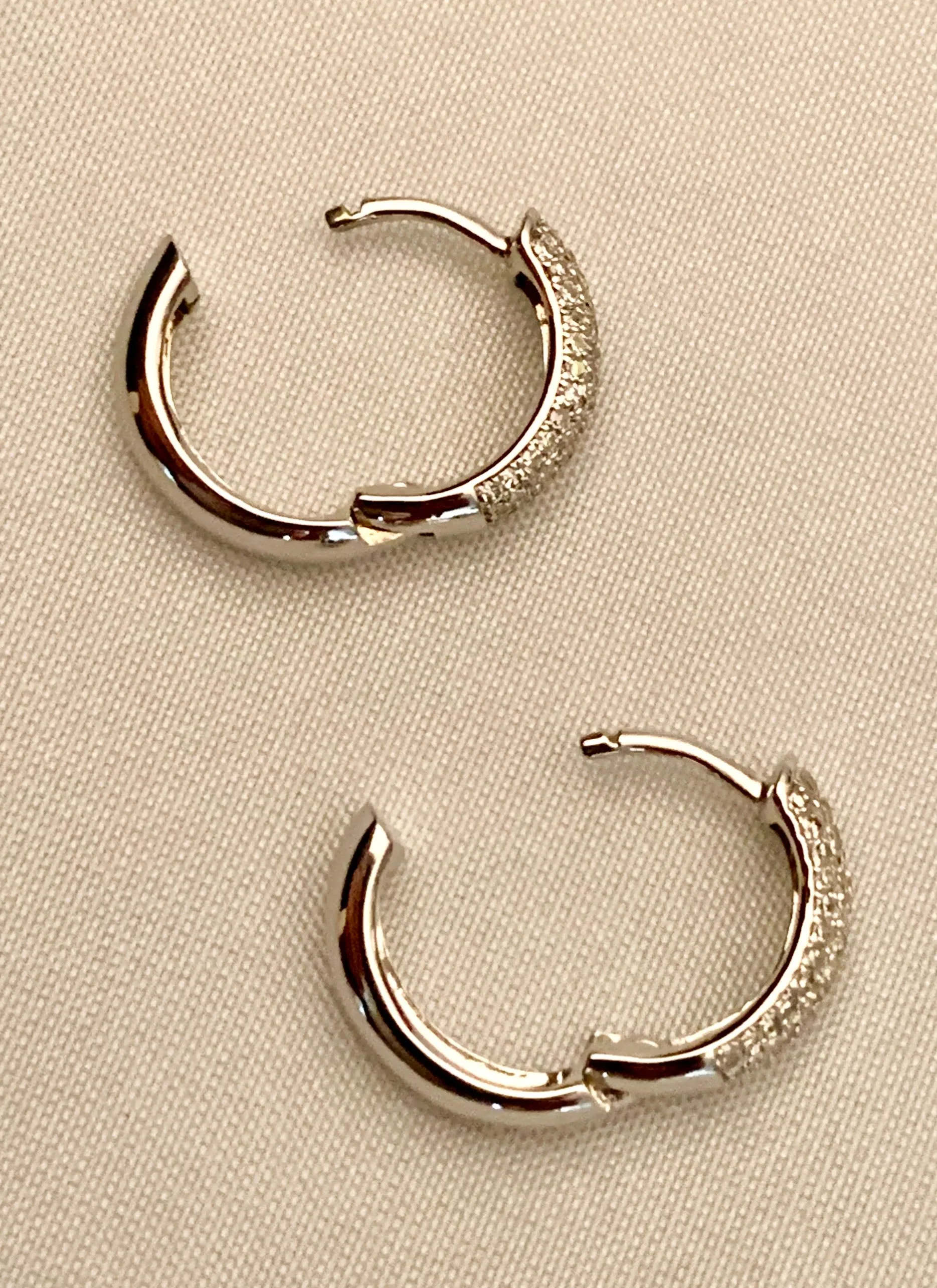 14K White Gold Diamond Hoop Earrings