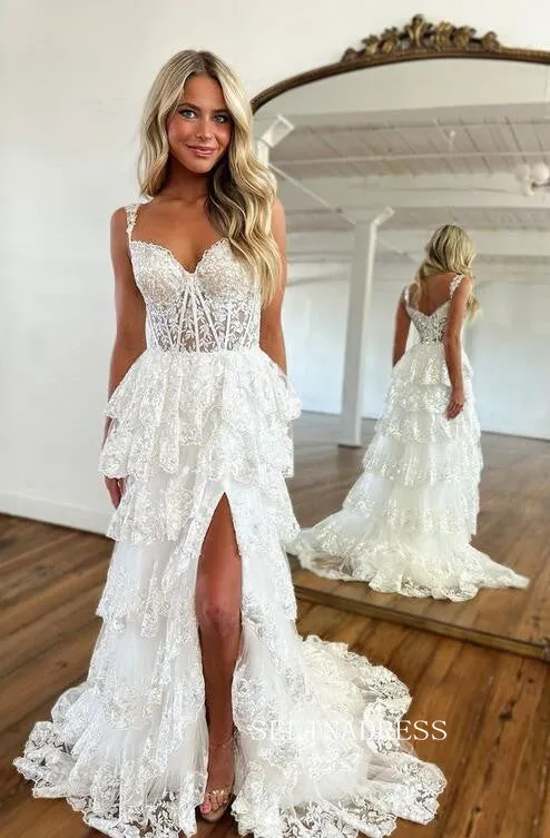 A-line Off the Sholder Glitter Tulle Ball Gowns Lace Long Prom Dresses Cheap Evening Dress JKSS01