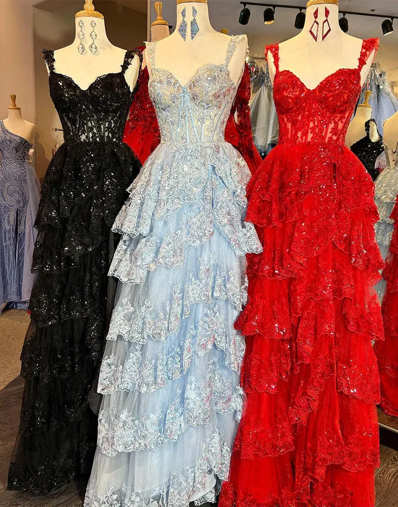 A-line Off the Sholder Glitter Tulle Ball Gowns Lace Long Prom Dresses Cheap Evening Dress JKSS01