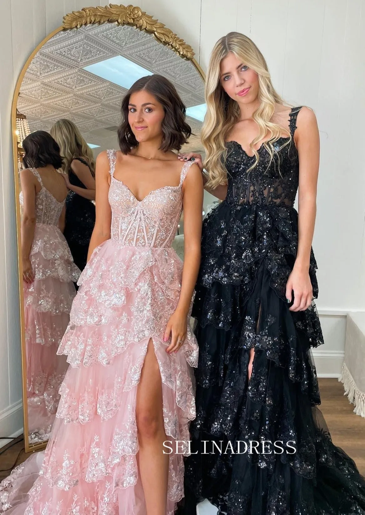 A-line Off the Sholder Glitter Tulle Ball Gowns Lace Long Prom Dresses Cheap Evening Dress JKSS01