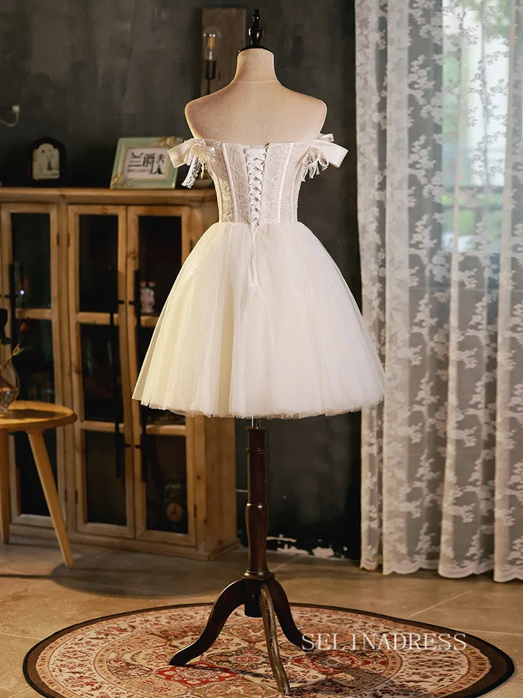 A-line Off-the-shoulder Lace Short Homecoming Dress Cute Summer Outfits EDS001