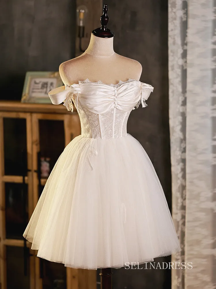 A-line Off-the-shoulder Lace Short Homecoming Dress Cute Summer Outfits EDS001