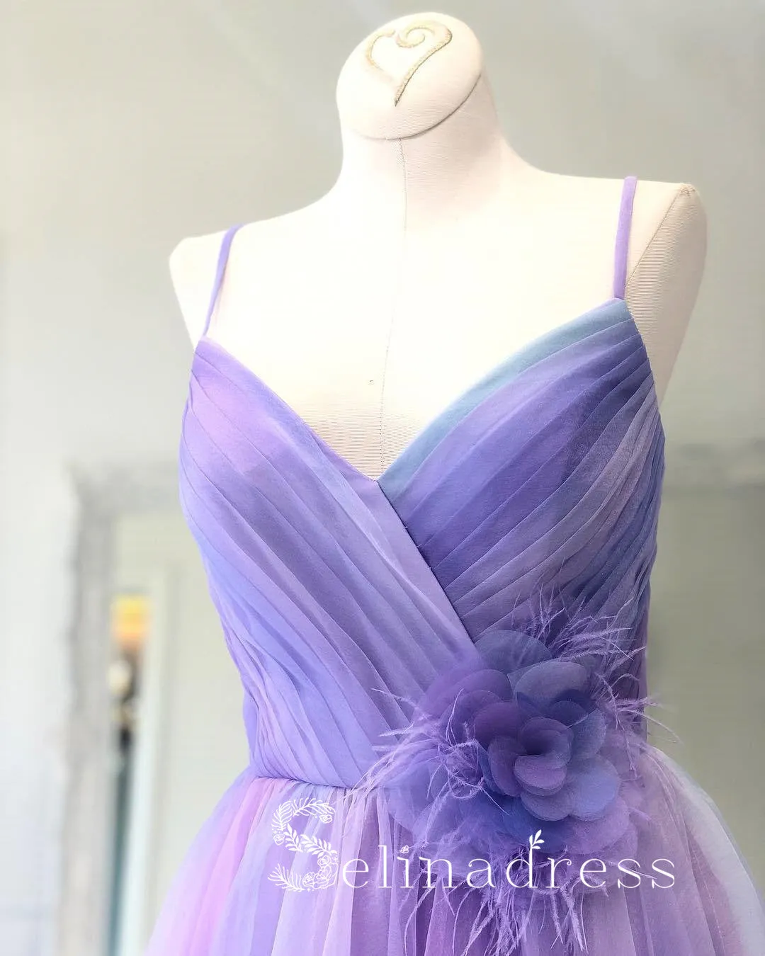A-line Spaghetti Straps Ombre Prom Dresses Long Formal Gowns Colorful Evening Dress With Ruffles SED149