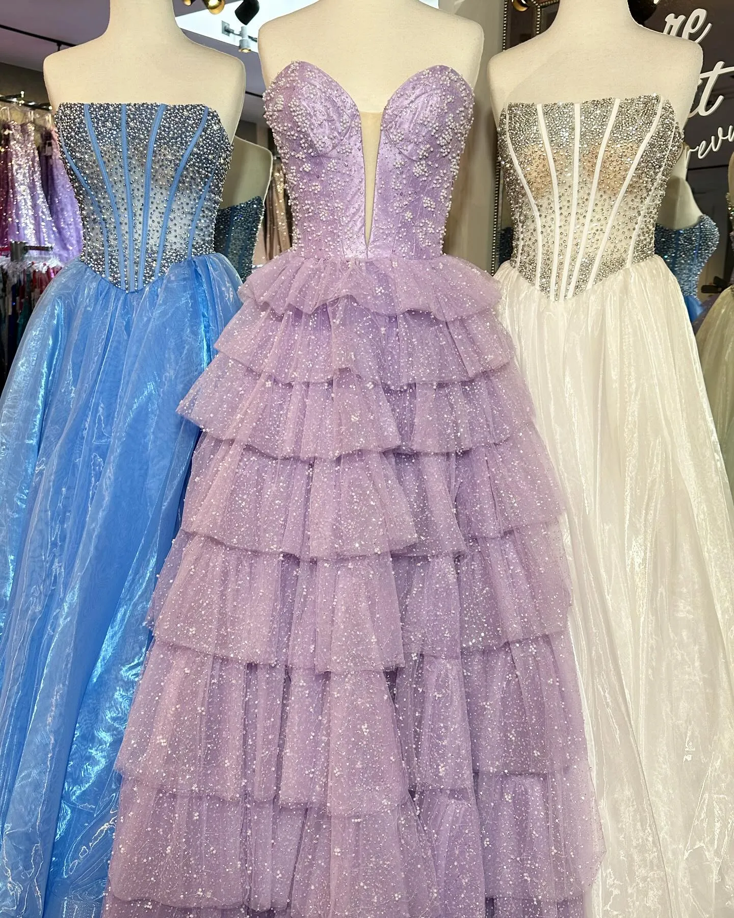 A-line Sweetheart Light Sky Blue Ruffles Tulle Long Prom Dress lpk920