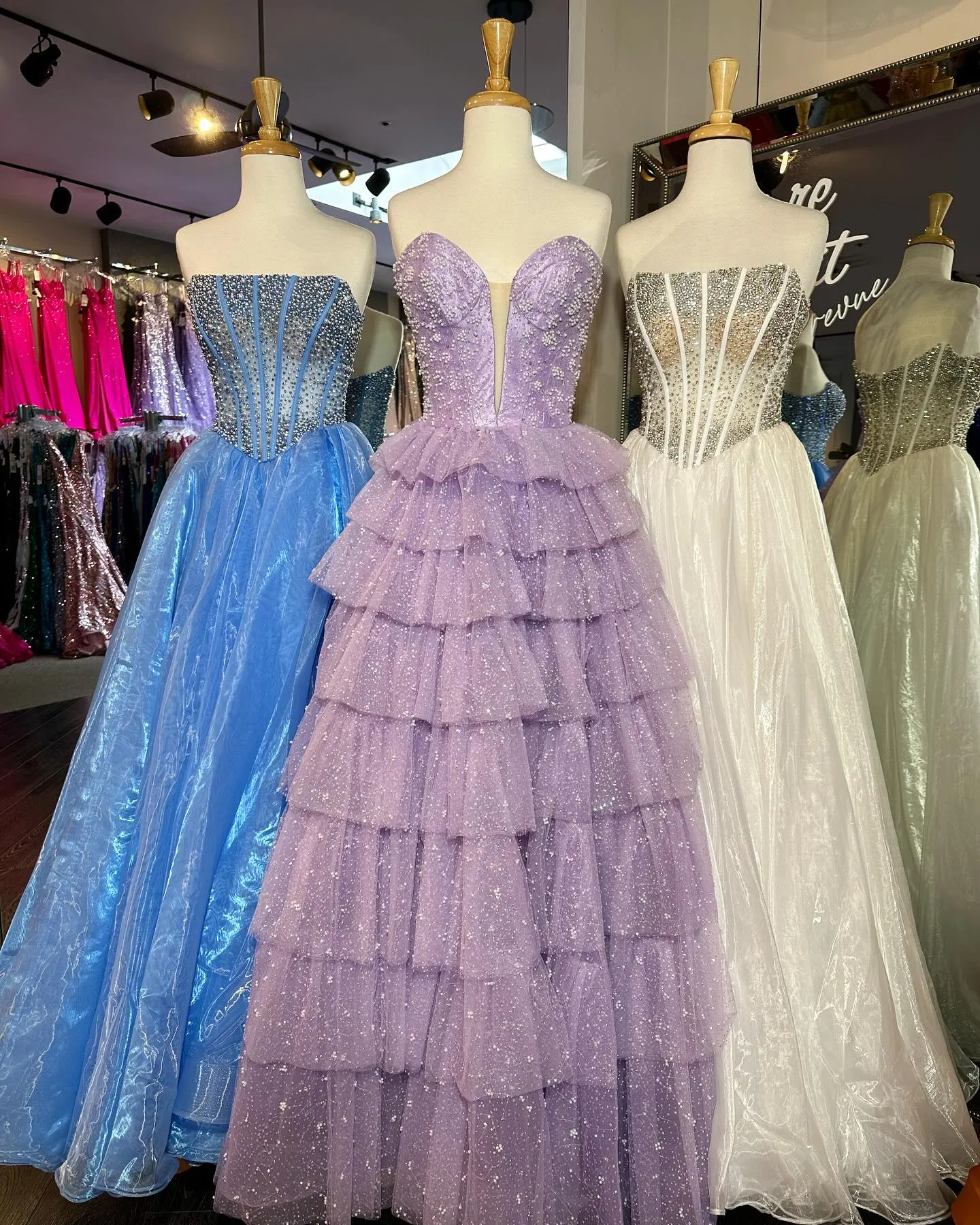 A-line Sweetheart Light Sky Blue Ruffles Tulle Long Prom Dress lpk920
