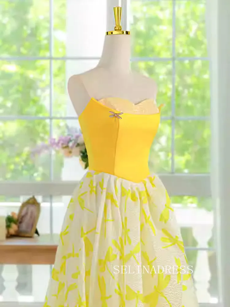 A-line Sweetheart Long Prom Dress Yellow Evening Dresses #ALI0030