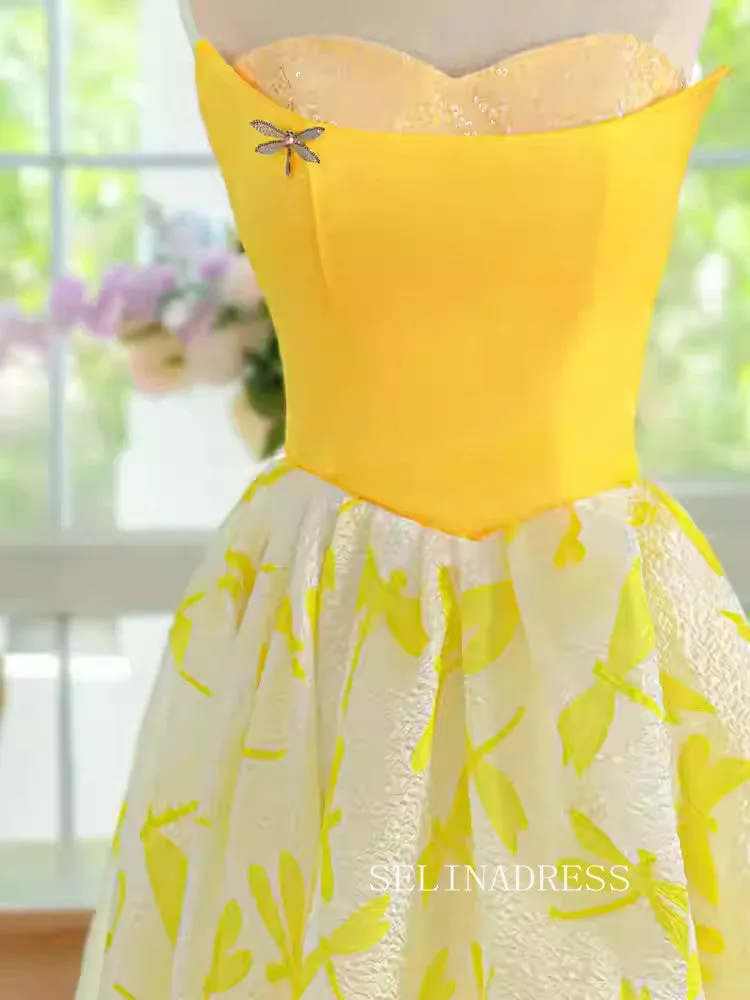A-line Sweetheart Long Prom Dress Yellow Evening Dresses #ALI0030