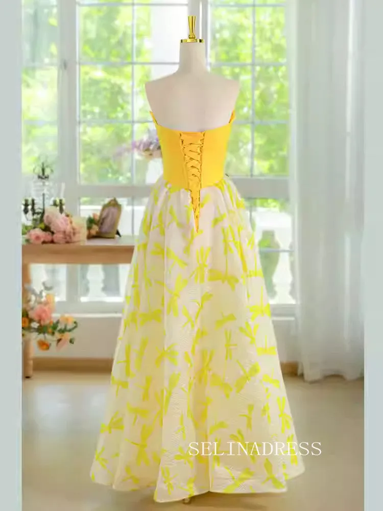 A-line Sweetheart Long Prom Dress Yellow Evening Dresses #ALI0030