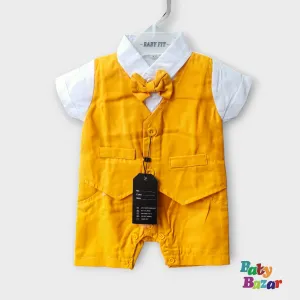 Baby Boy Formal Outfit Yellow Tuxedo Romper Infant Party Wear Gentleman Suit for Babies Newborn Wedding Outfit