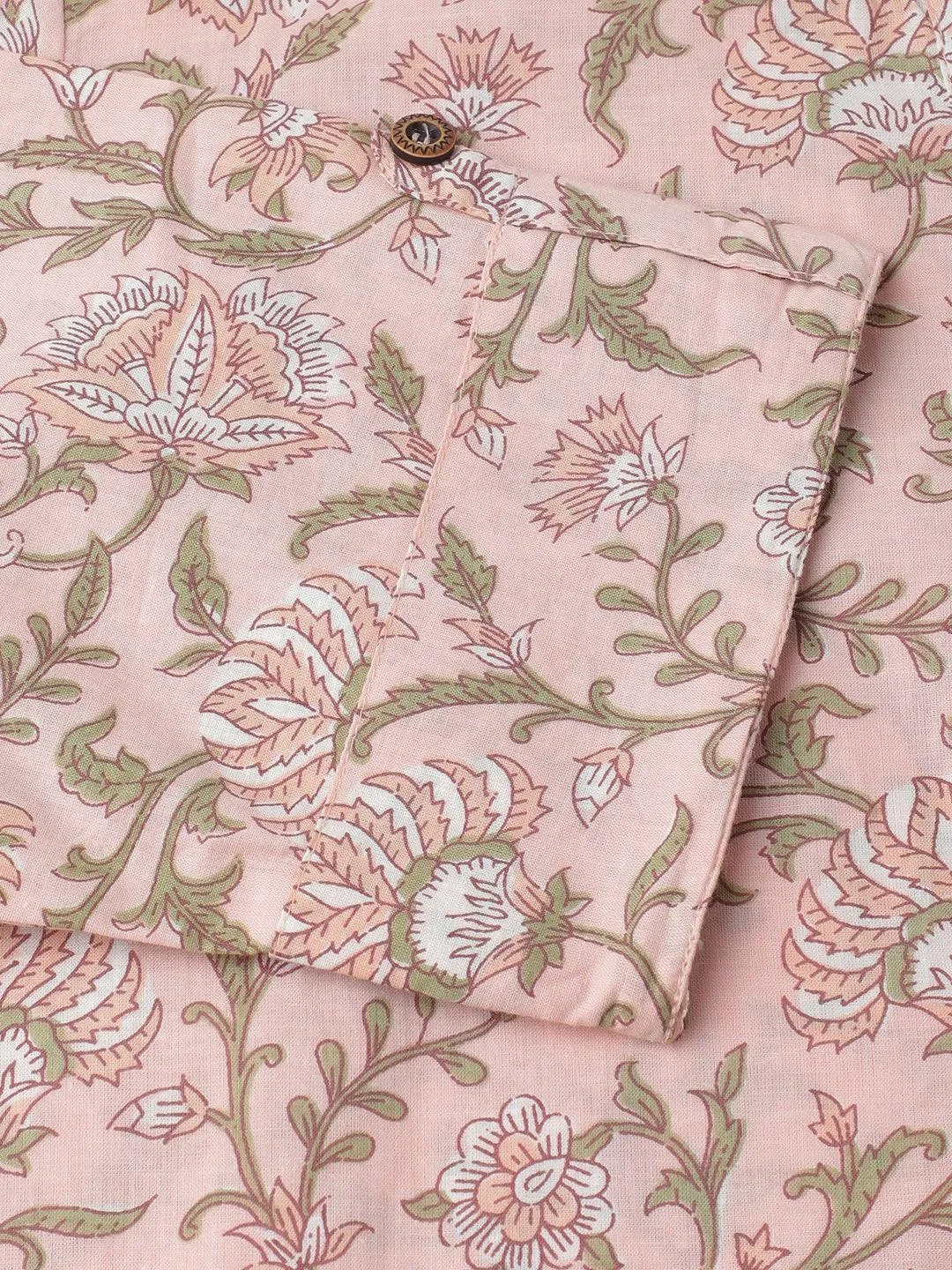 Baby Pink Floral Printed Straight Kurta