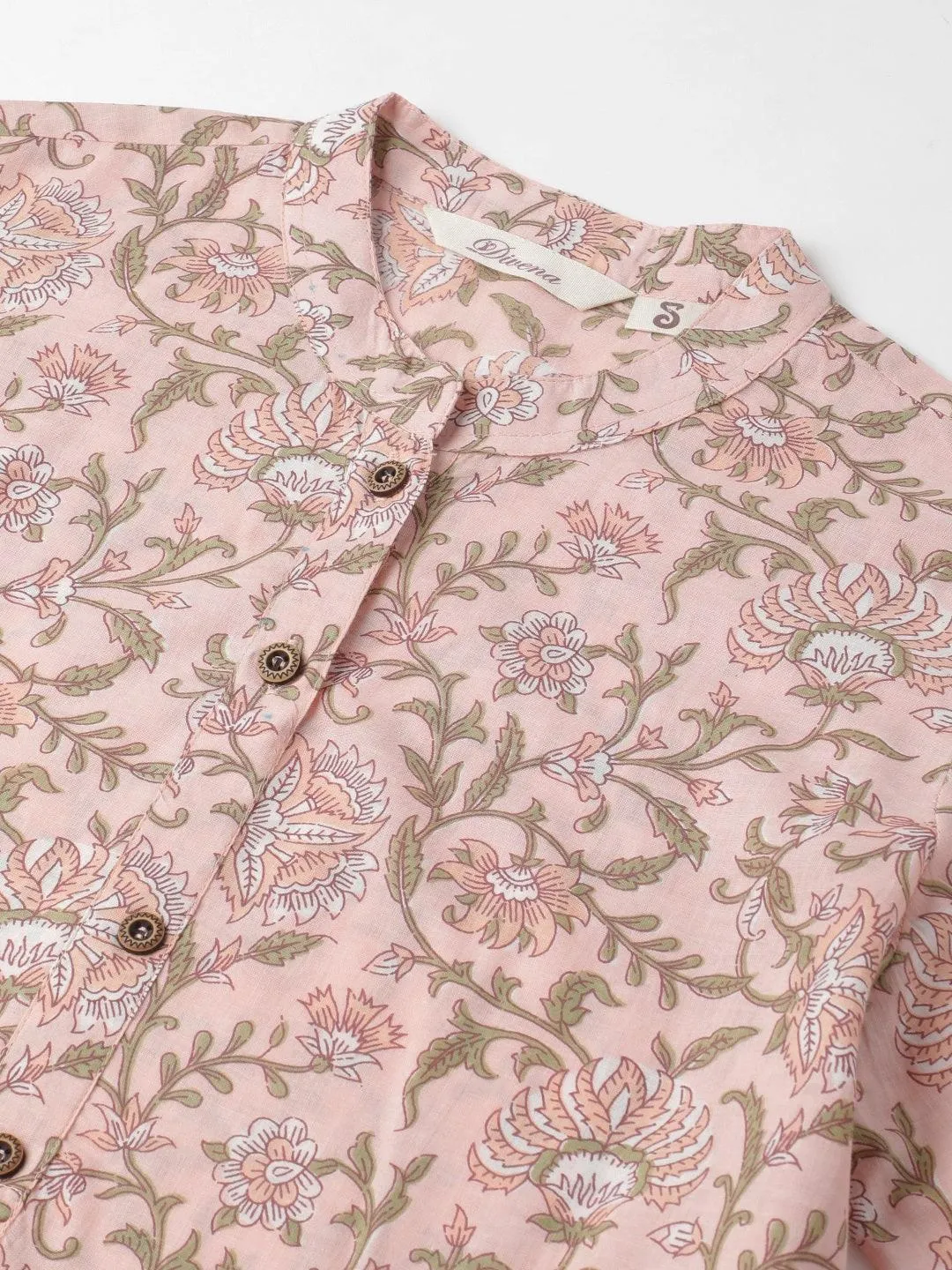Baby Pink Floral Printed Straight Kurta
