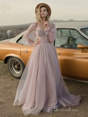 Chic A-line Straps Dusty Pink Long Prom Dress Elegant Evening Dresses MHL173