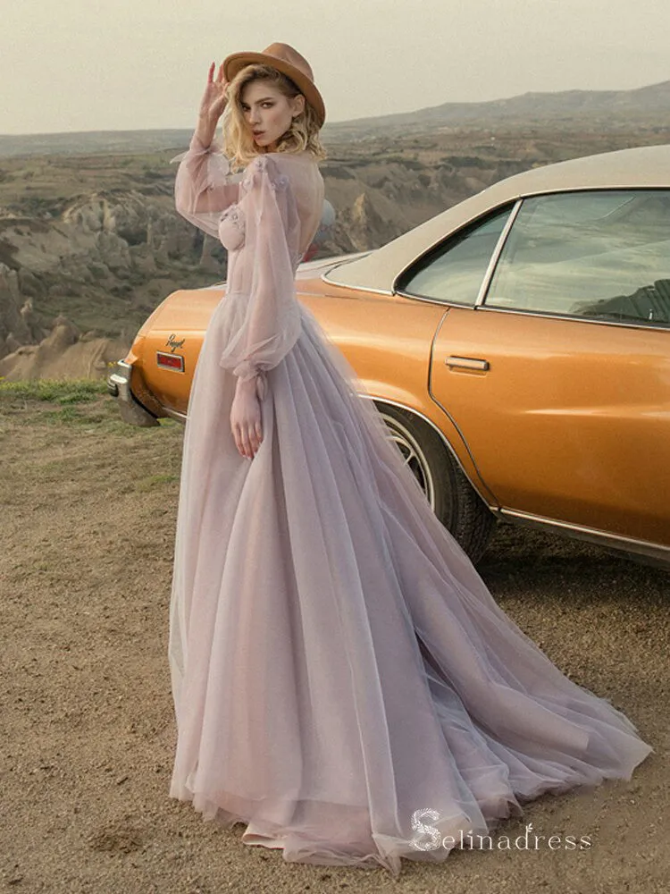 Chic A-line Straps Dusty Pink Long Prom Dress Elegant Evening Dresses MHL173