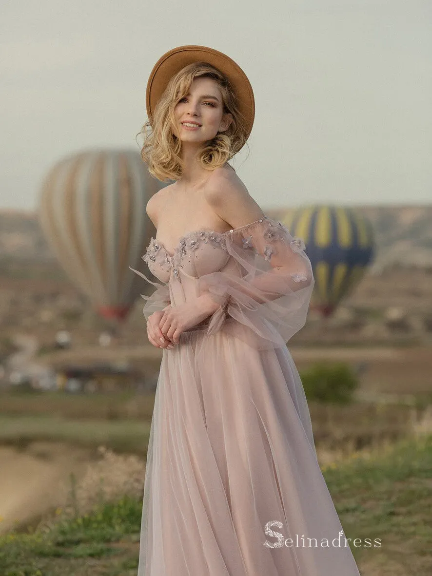 Chic A-line Straps Dusty Pink Long Prom Dress Elegant Evening Dresses MHL173