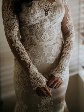 Chic Mermaid Scoop Long Sleeve Rustic Lace Wedding Gowns Boho Wedding Gowns MLS002