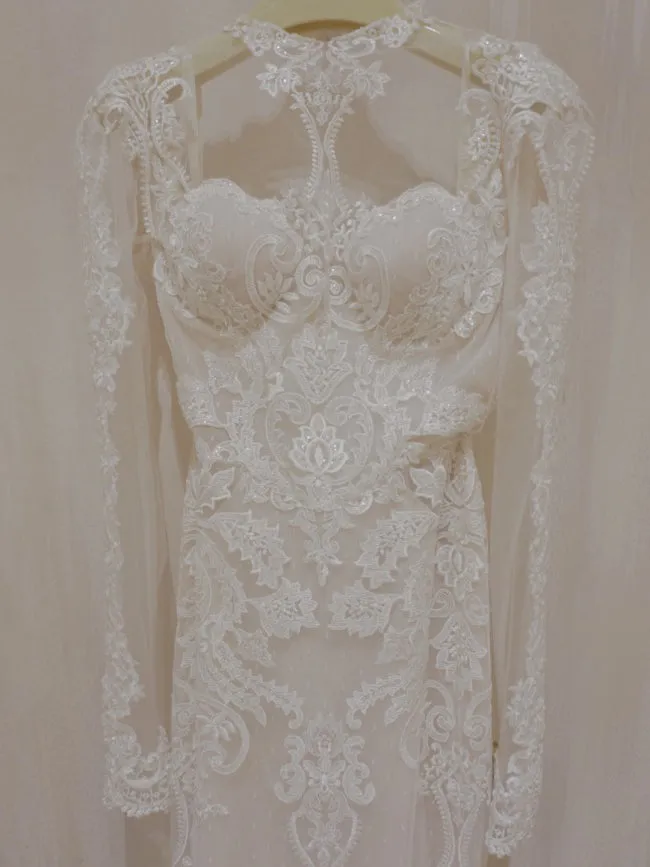 Chic Mermaid Scoop Long Sleeve Rustic Lace Wedding Gowns Boho Wedding Gowns MLS002