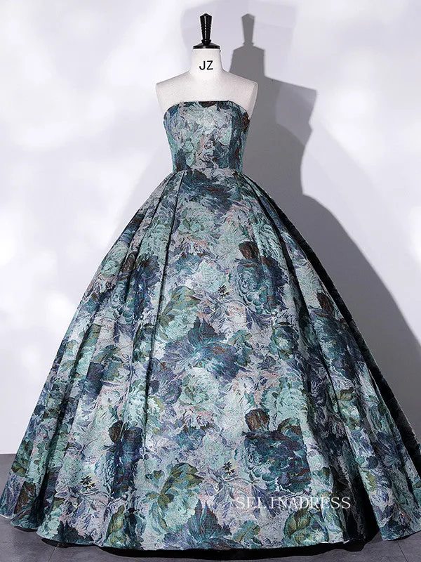 Chic Puff Sleeve Ball Gown Prom Dress Morandi Elegant Formal Dress #QWE052