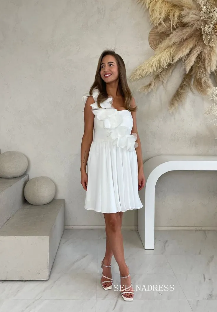 Chiffon One Shoulder Floral Homecoming Dresses Hoco Dresses #EWR574