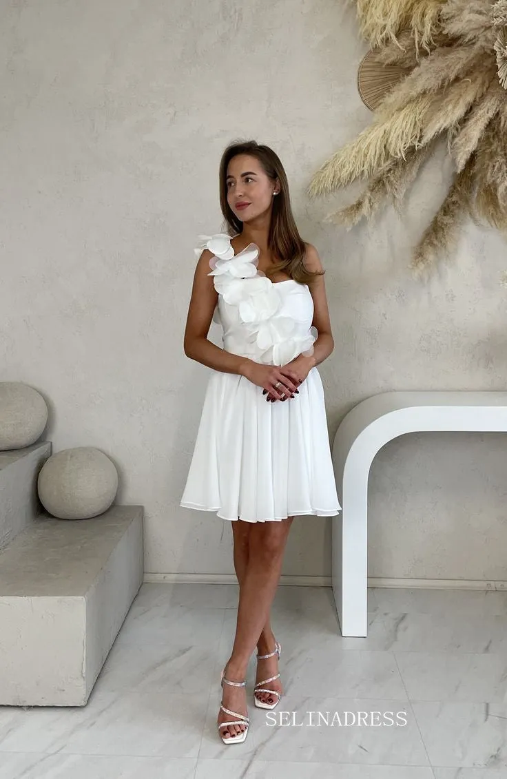 Chiffon One Shoulder Floral Homecoming Dresses Hoco Dresses #EWR574