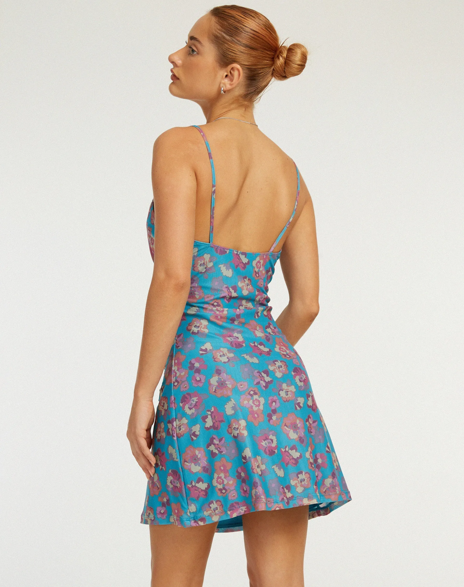 Coline Printed Mini Dress in Contrast Floral Blue