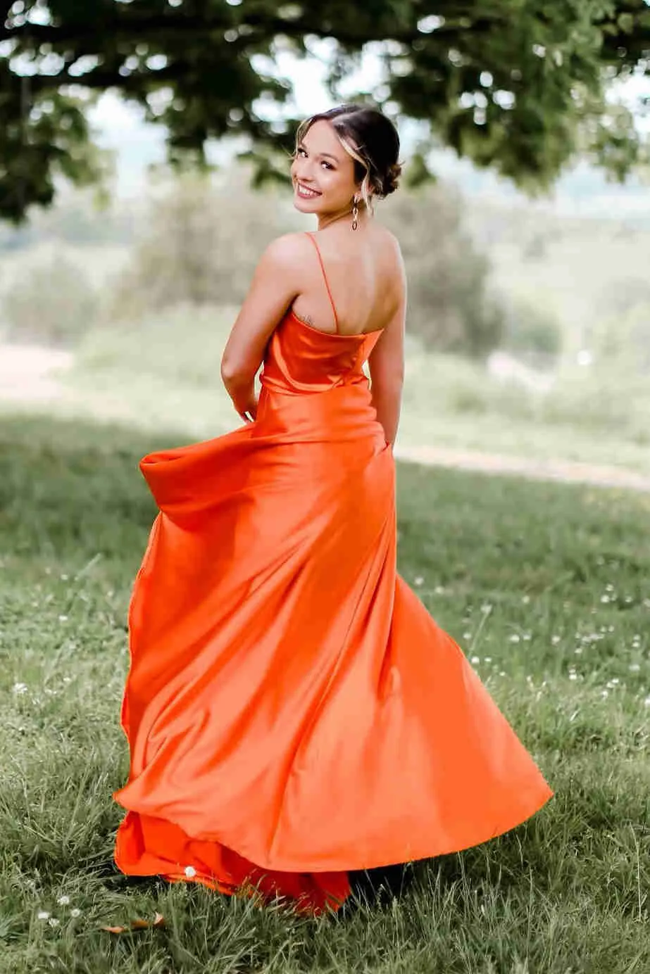 Cowl Neck Green Satin A-Line Formal Dress with Slit ASSD012