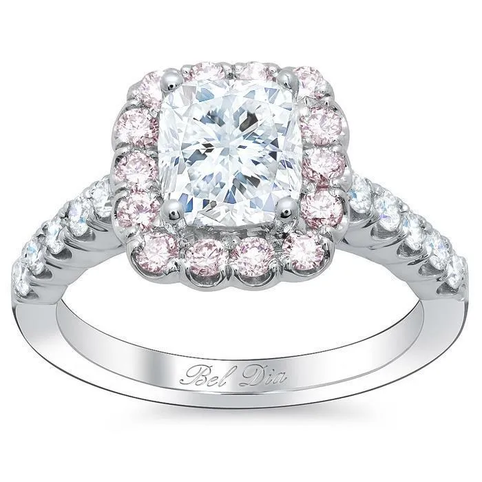 Cushion Engagement Ring with Pink Diamond Halo