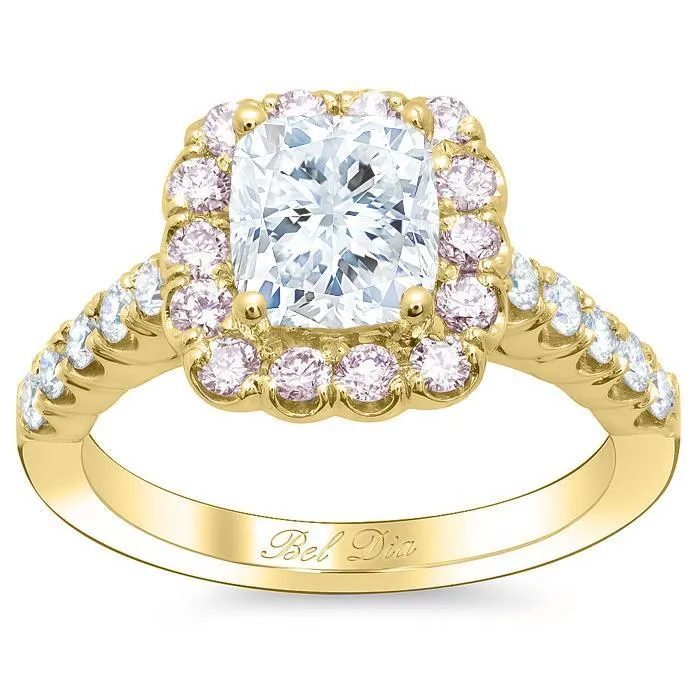 Cushion Engagement Ring with Pink Diamond Halo