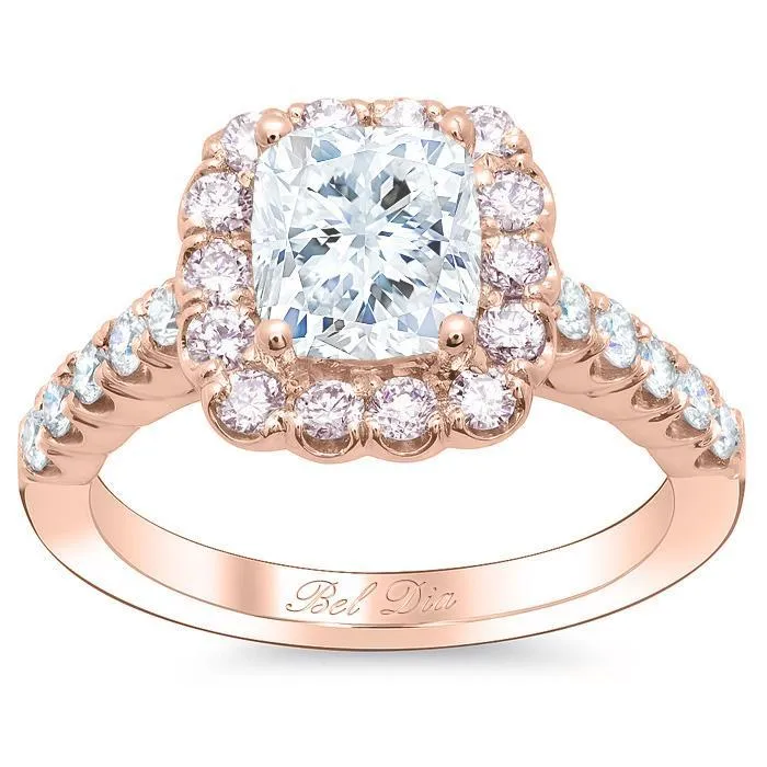 Cushion Engagement Ring with Pink Diamond Halo