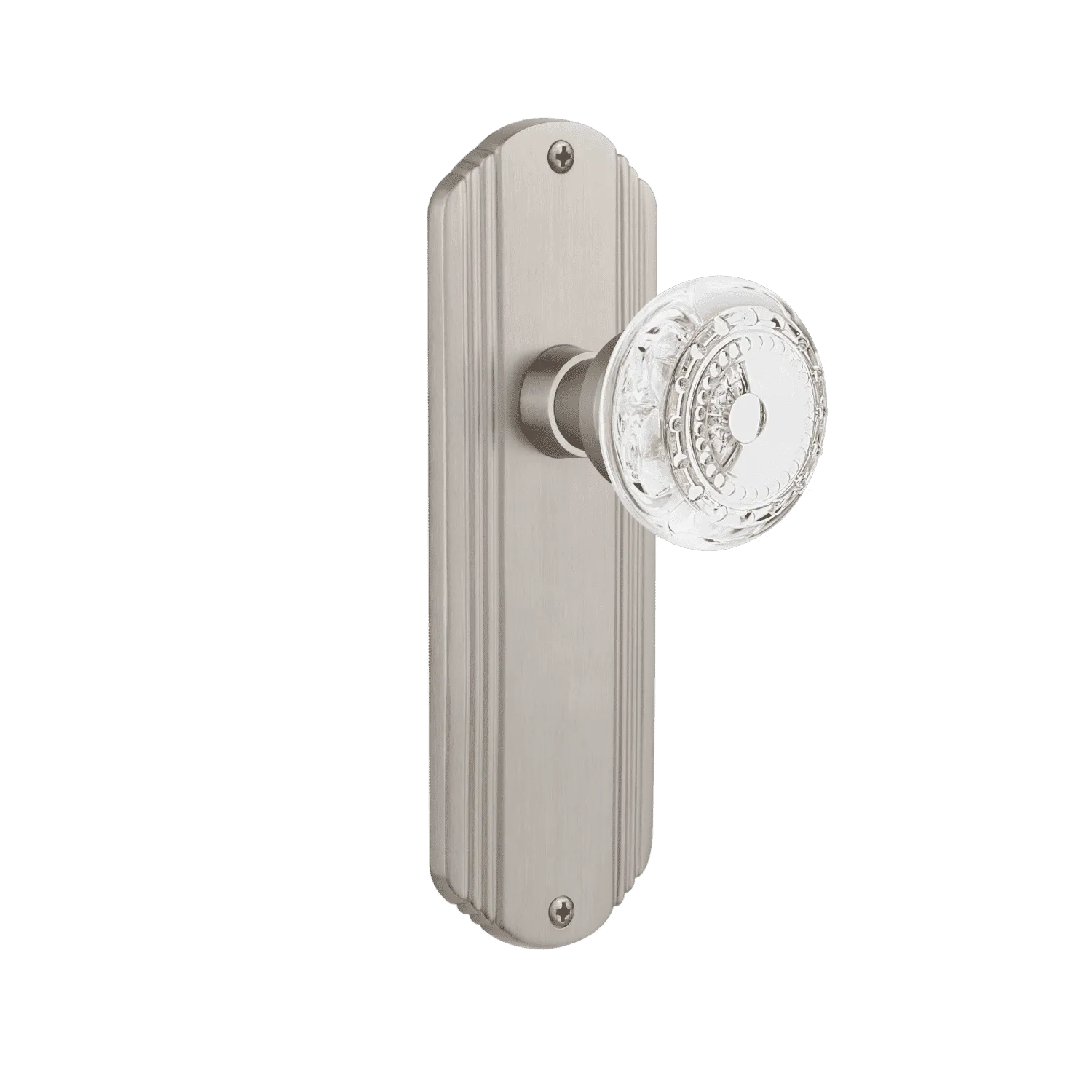 Deco Long Plate with Crystal Meadows Knob in Satin Nickel