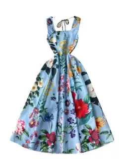 Delicate Floral Printed Vest Dress