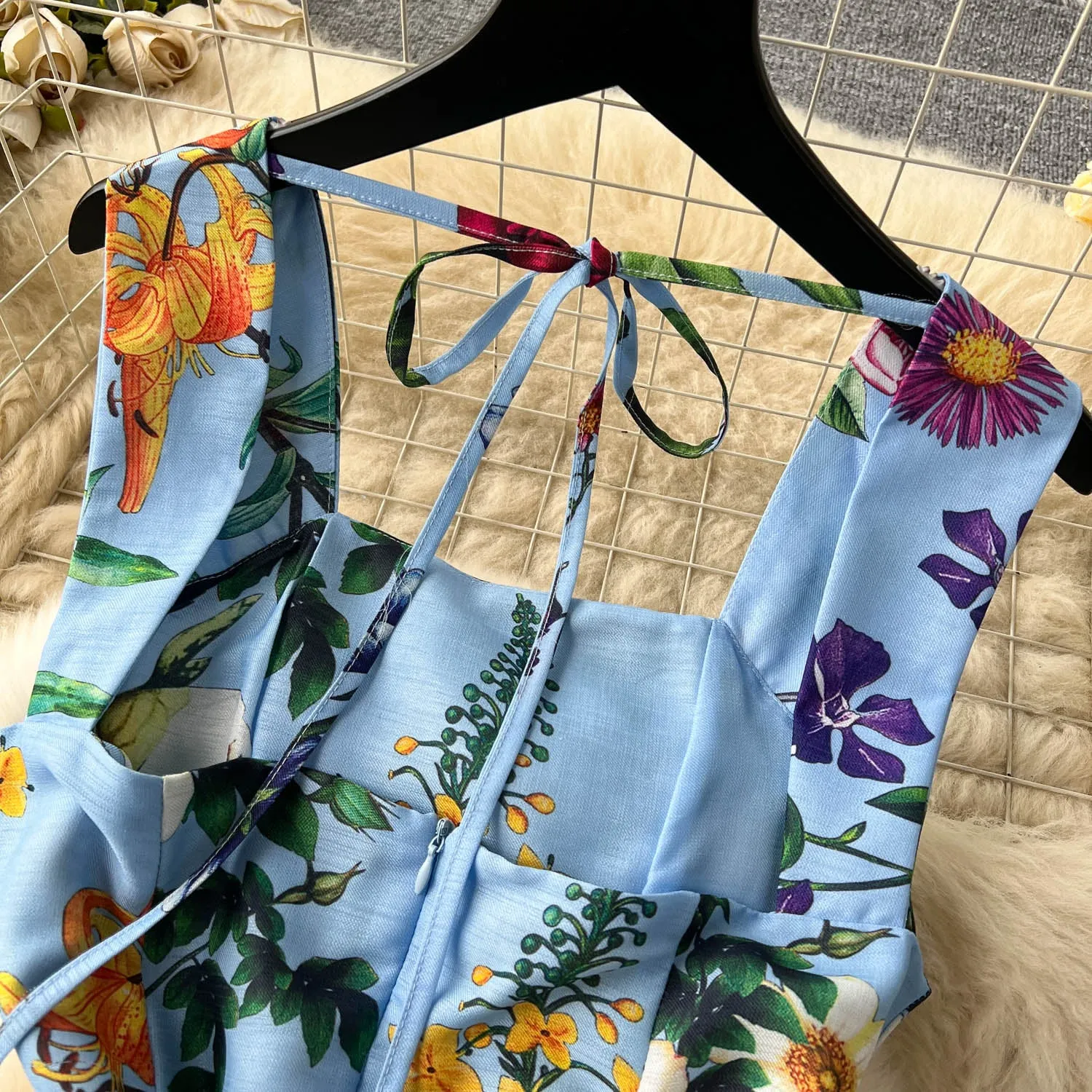 Delicate Floral Printed Vest Dress