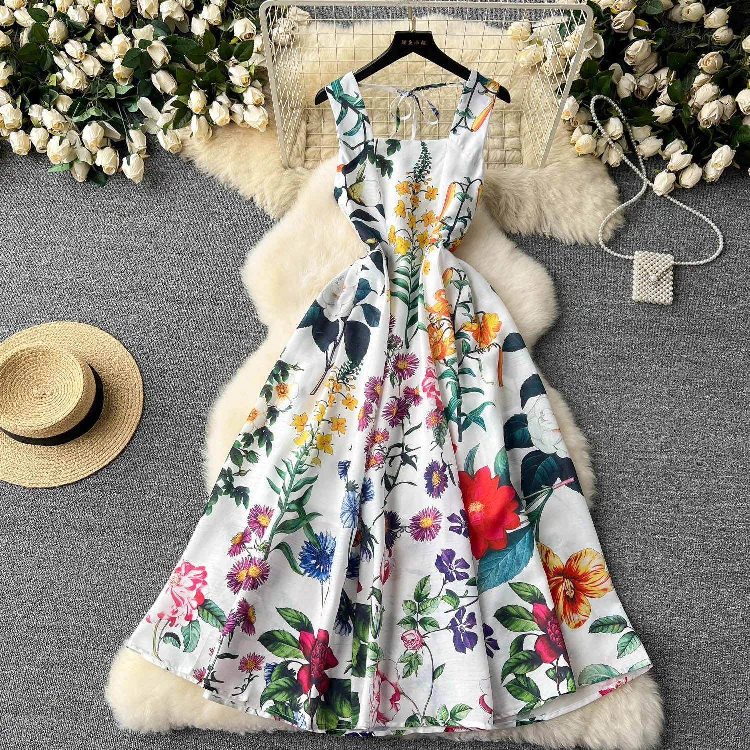 Delicate Floral Printed Vest Dress
