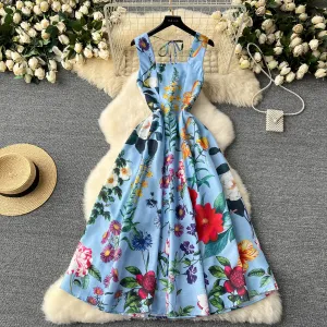 Delicate Floral Printed Vest Dress