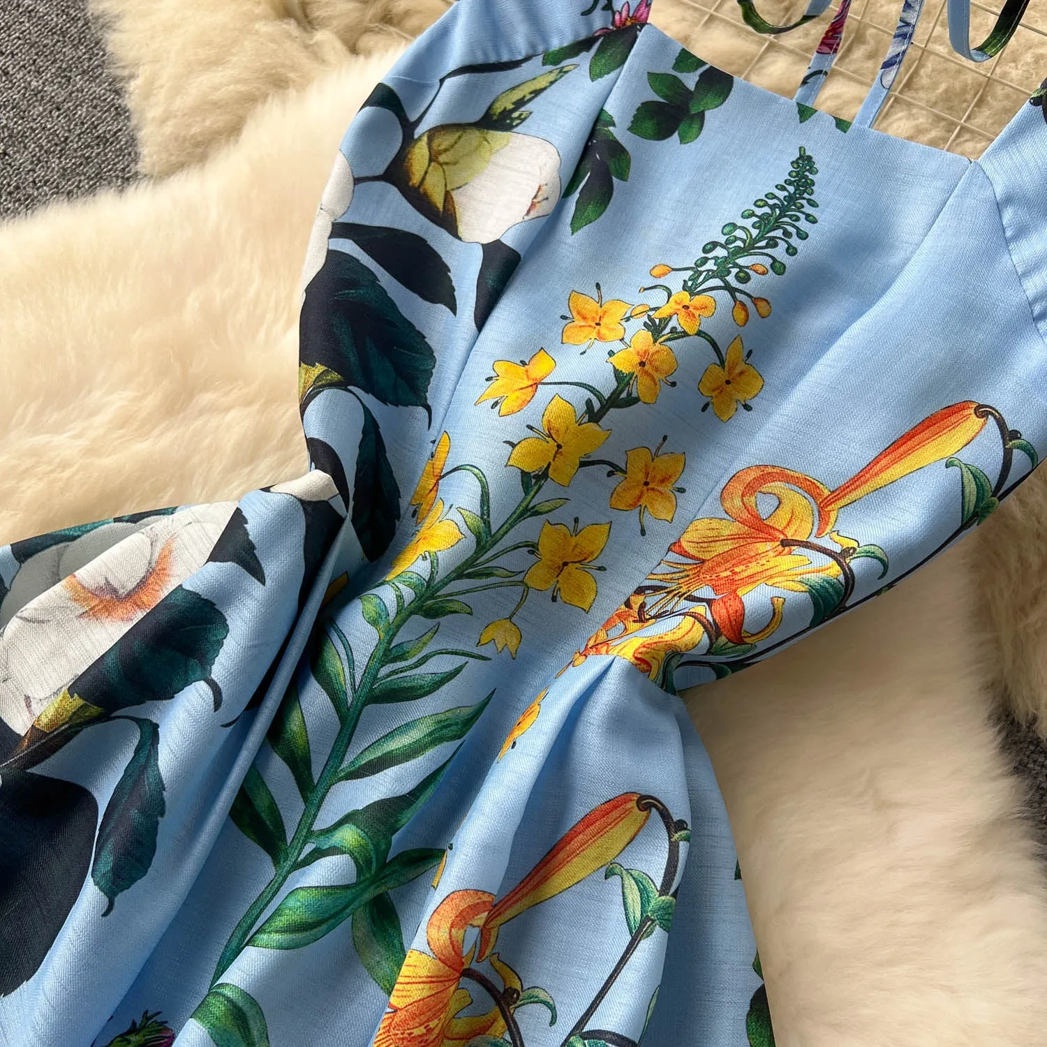 Delicate Floral Printed Vest Dress