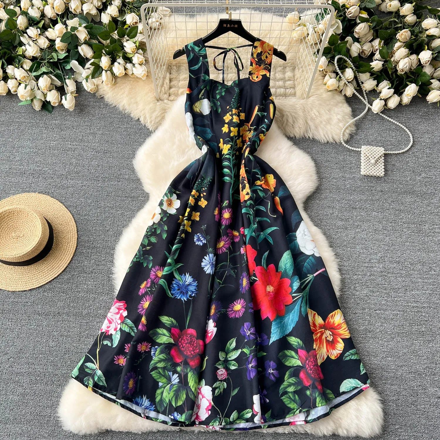 Delicate Floral Printed Vest Dress