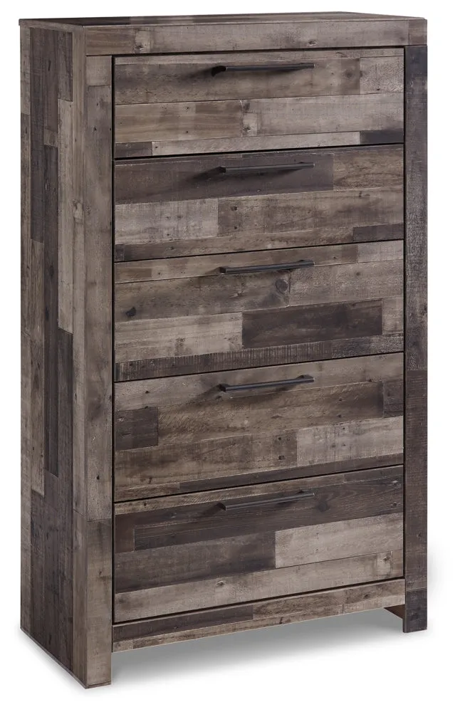 Derekson Full Panel Headboard Bed with Mirrored Dresser, Chest and Nightstand