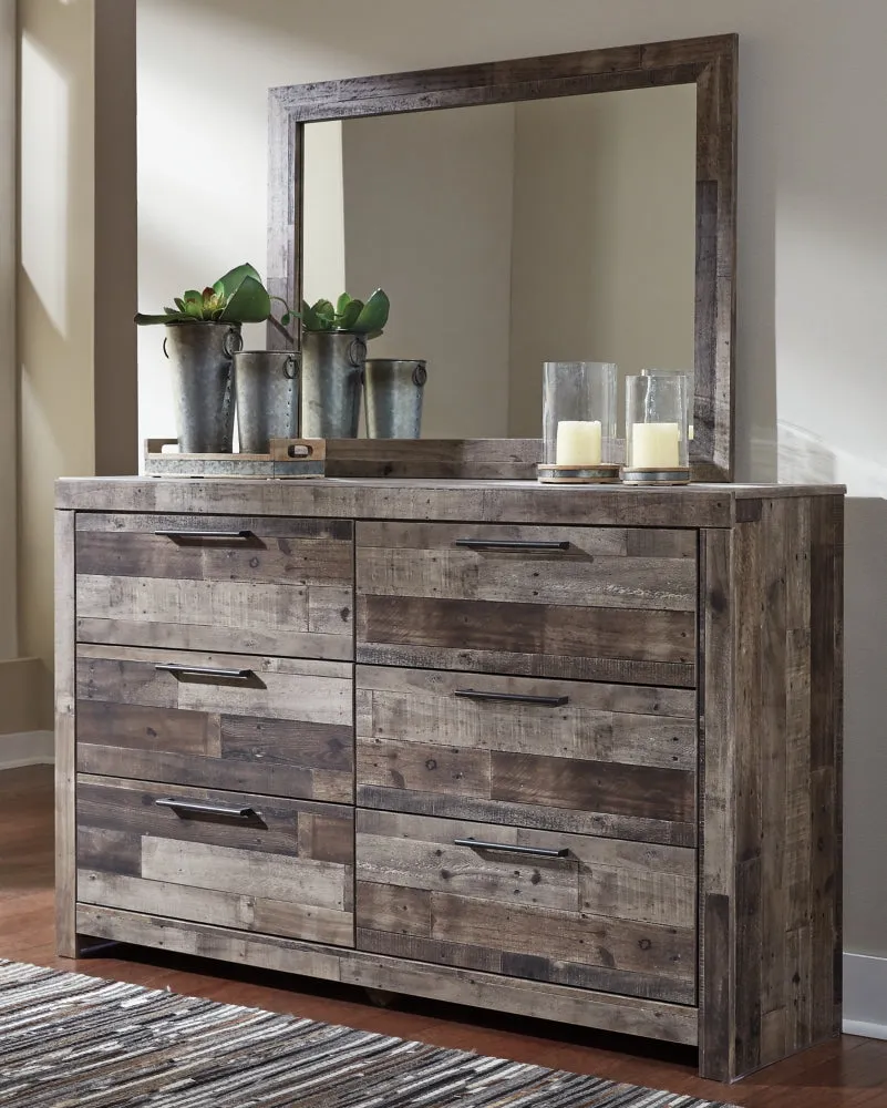 Derekson Full Panel Headboard Bed with Mirrored Dresser, Chest and Nightstand