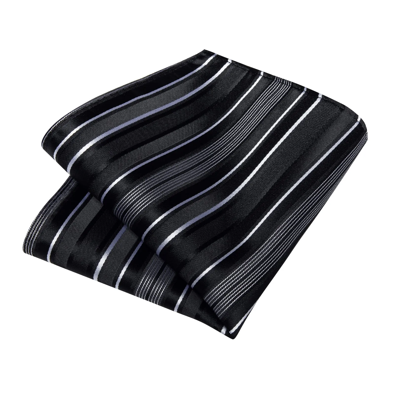 DiBanGu Mens Suit Tie Black White Stripe Men's Tie Pocket Square Cufflinks Set