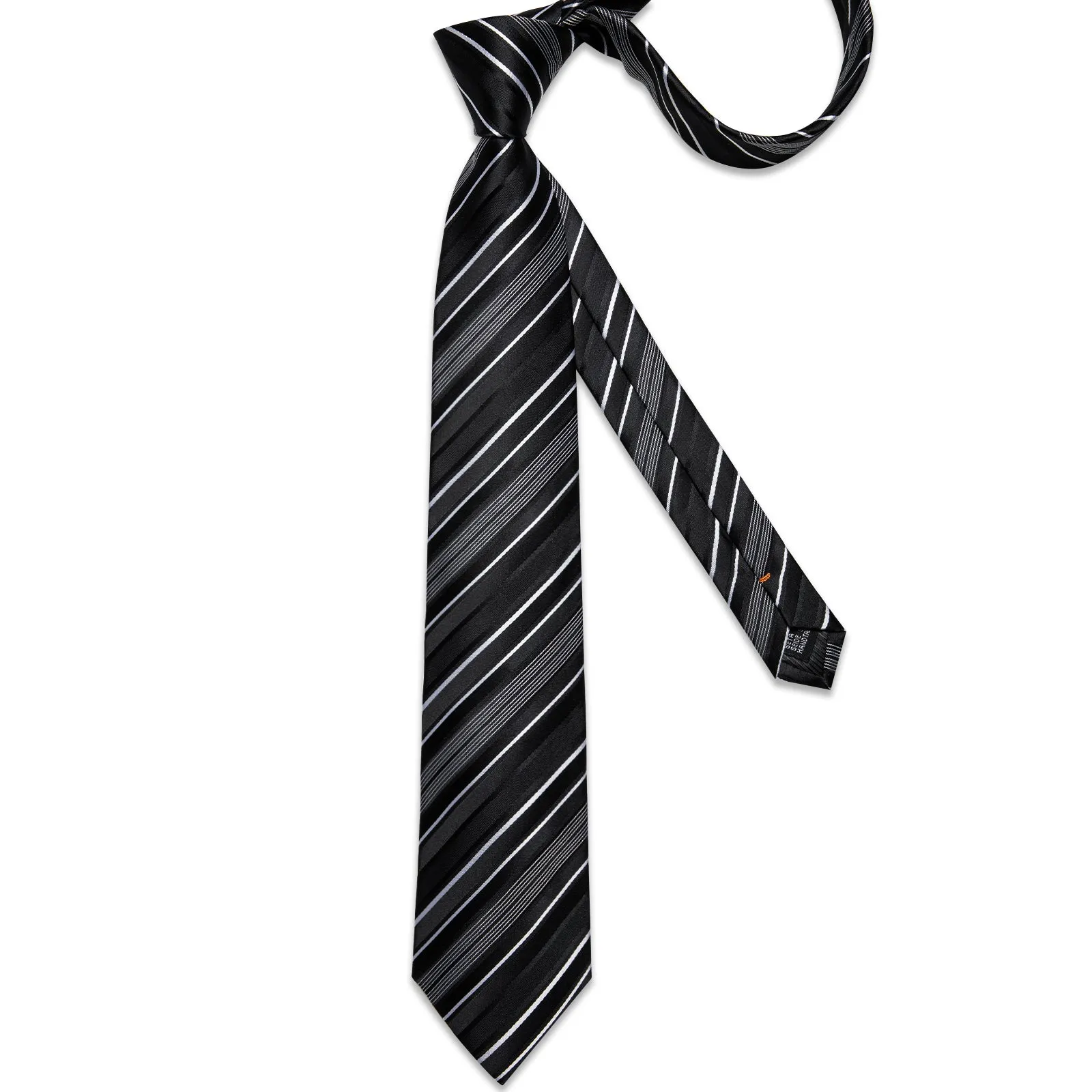 DiBanGu Mens Suit Tie Black White Stripe Men's Tie Pocket Square Cufflinks Set
