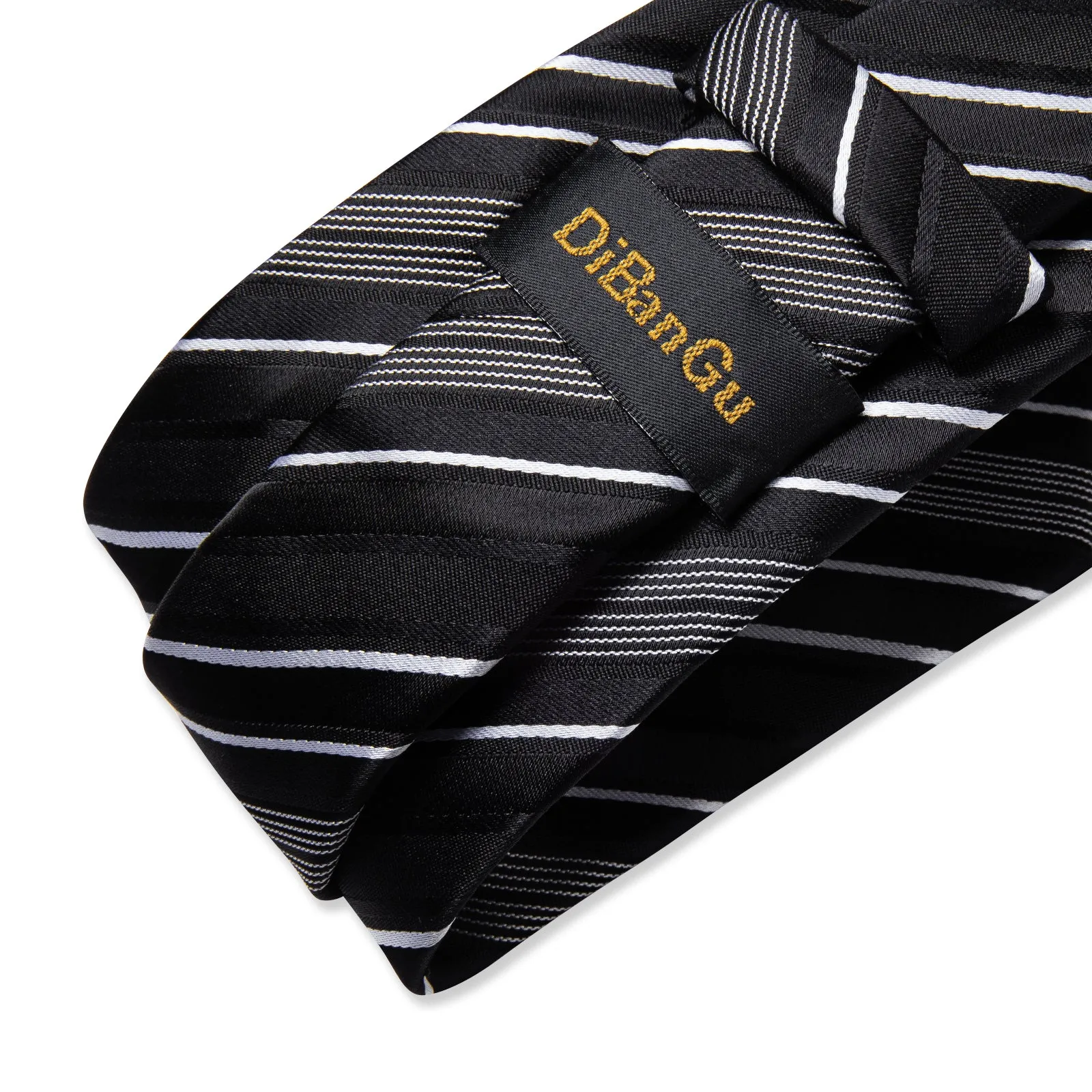 DiBanGu Mens Suit Tie Black White Stripe Men's Tie Pocket Square Cufflinks Set