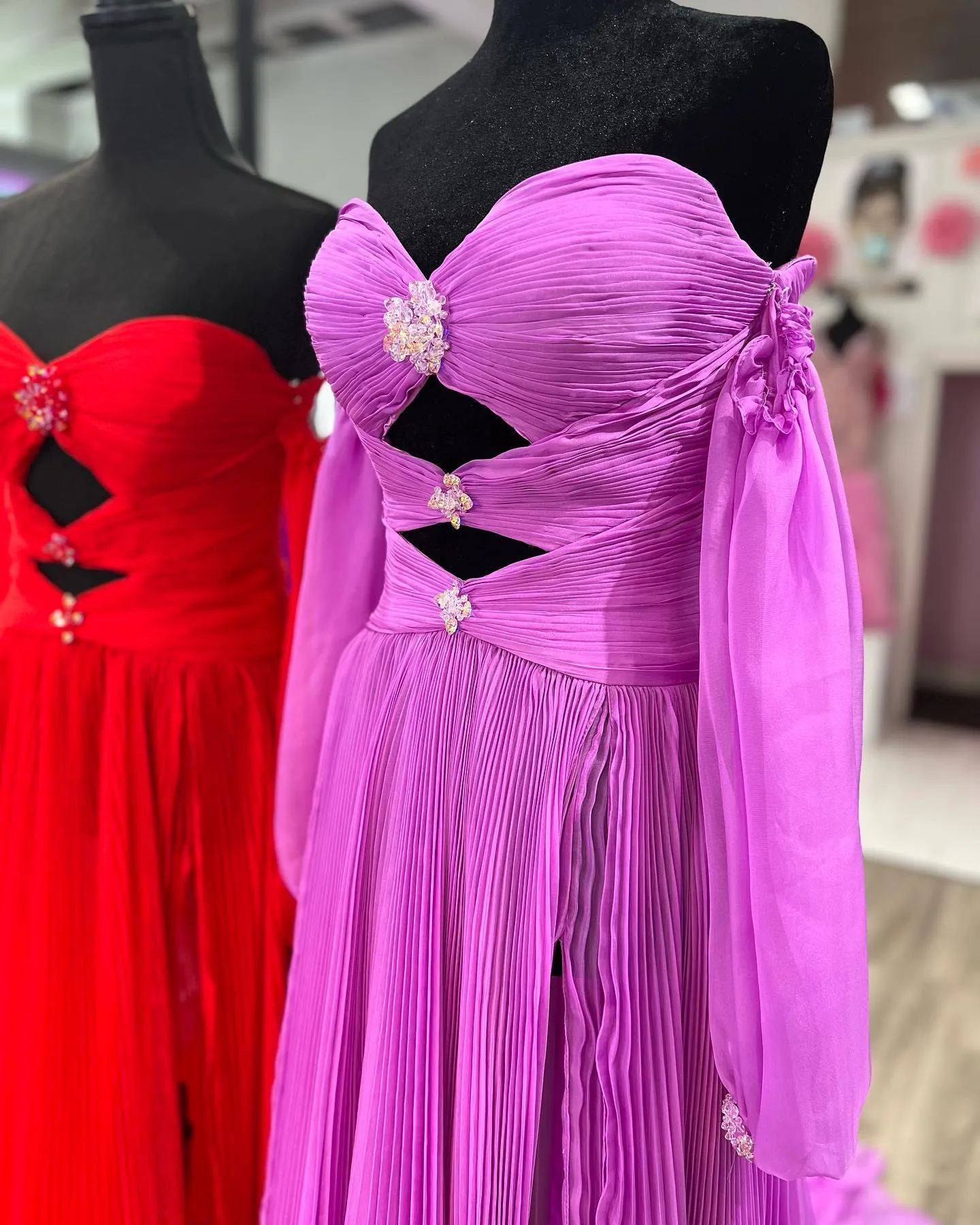 Elegant Puff Sleeve Chiffon Prom Dress Blue Formal Dress Pageant Dress #JKP002