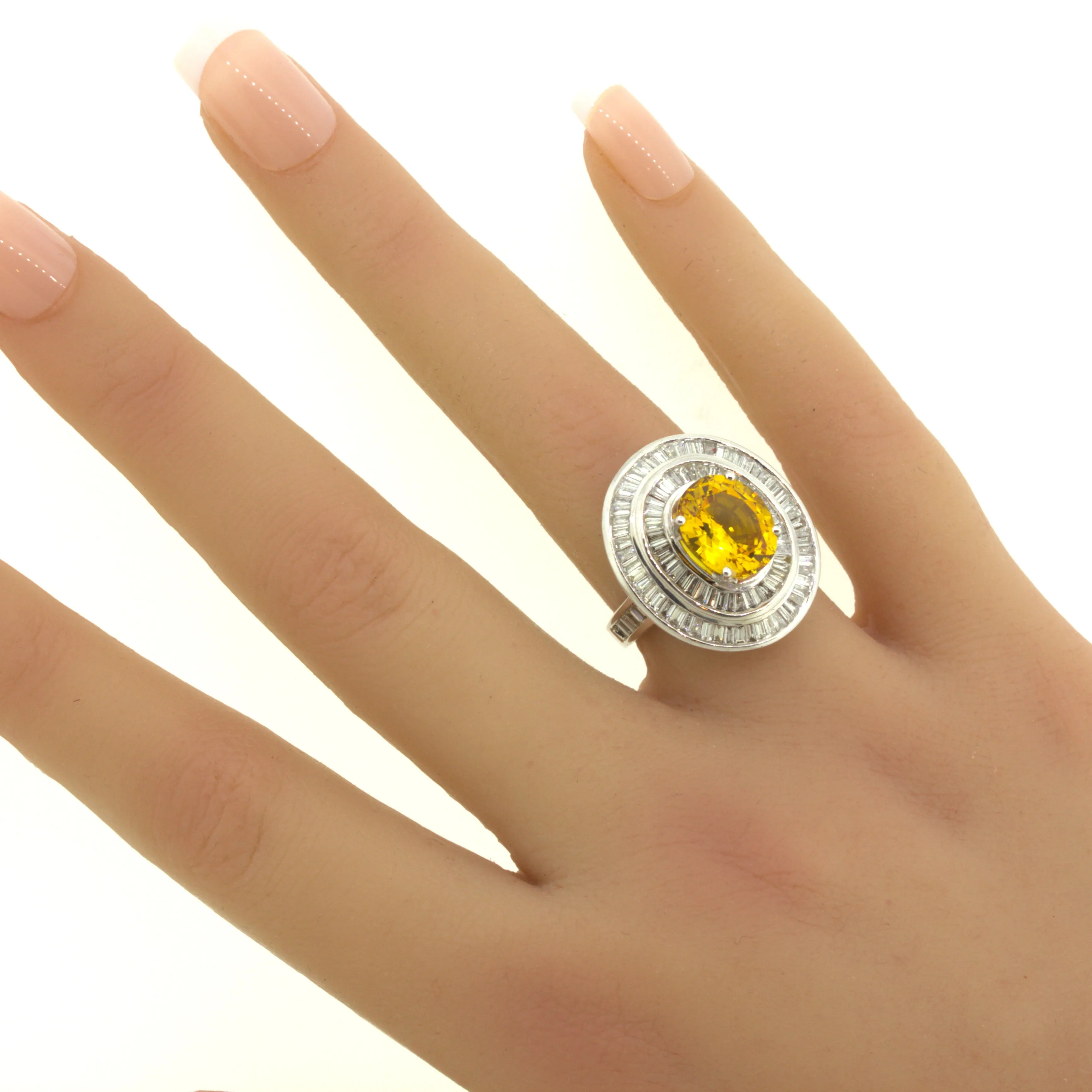 Fancy Yellow Sapphire Diamond Double-Halo 18K White Gold Ring