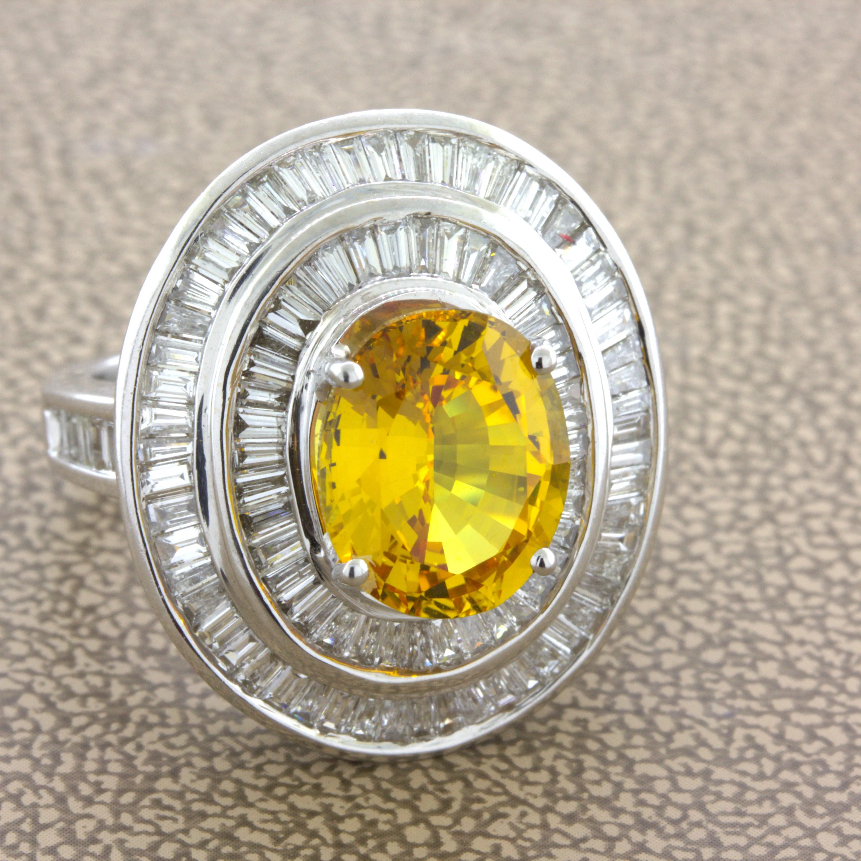 Fancy Yellow Sapphire Diamond Double-Halo 18K White Gold Ring