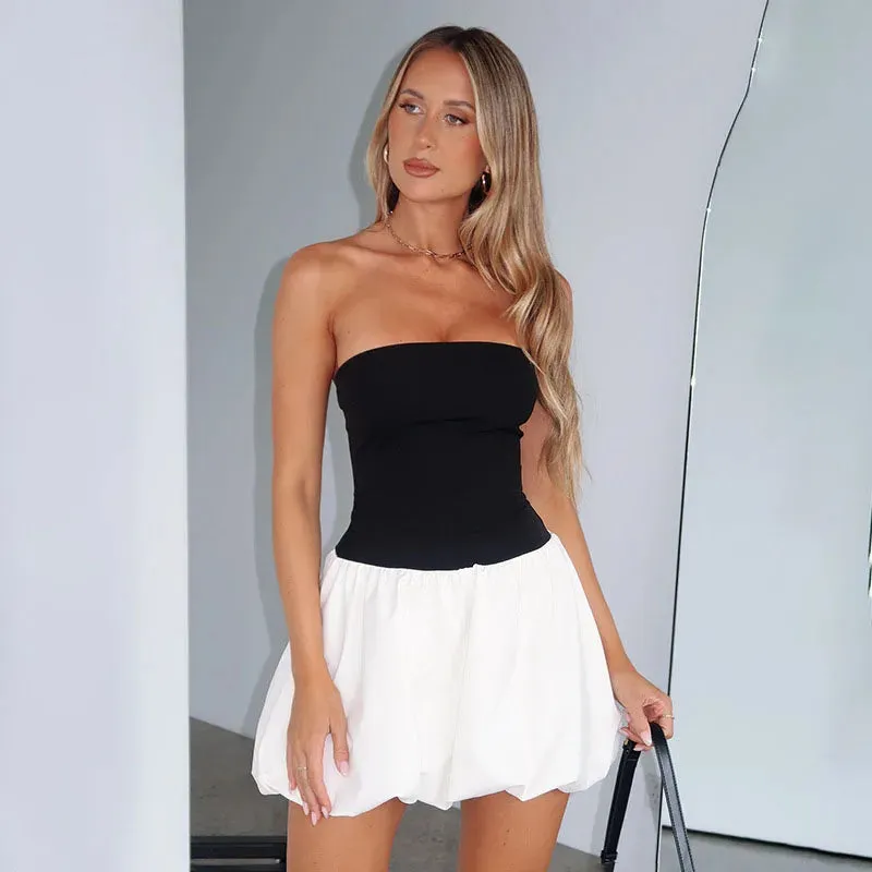 Fashion Contrast Short Slim Mini Color Folds Patchwork Sleeveless Dress