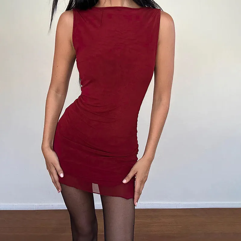 Flytonnshop homecoming dresses Rose Printed Mesh Vest Dress Women's Ins Style New Sexy Backless Slim Skirt
