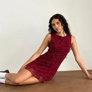 Flytonnshop homecoming dresses Rose Printed Mesh Vest Dress Women's Ins Style New Sexy Backless Slim Skirt