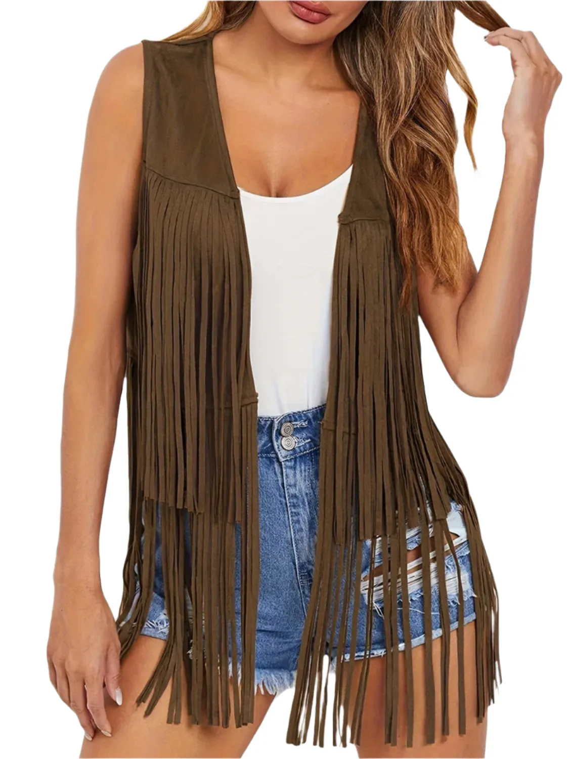 Fringe Open Front Vest Coat