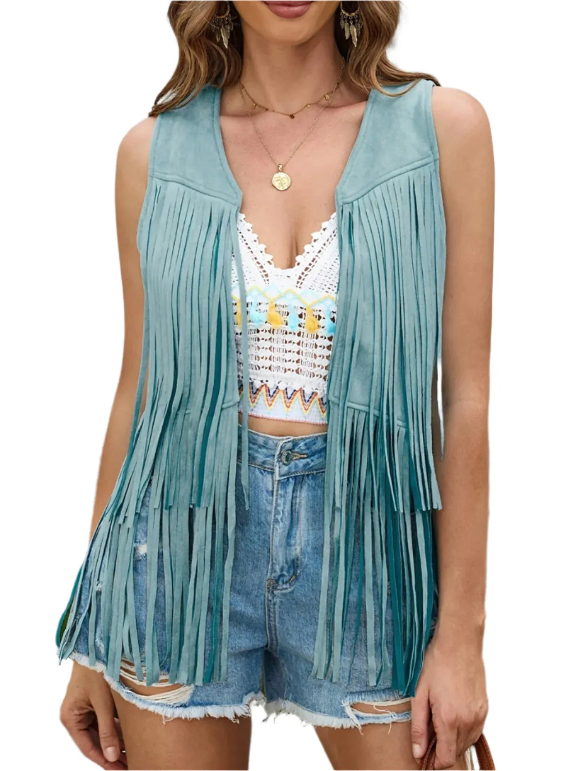 Fringe Open Front Vest Coat