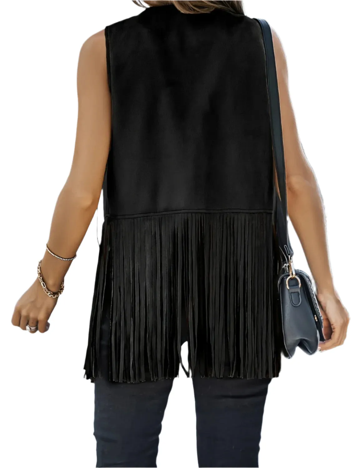 Fringe Open Front Vest Coat