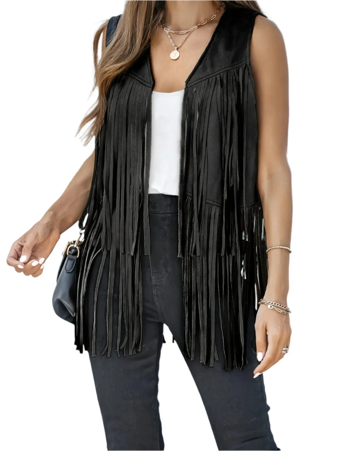 Fringe Open Front Vest Coat